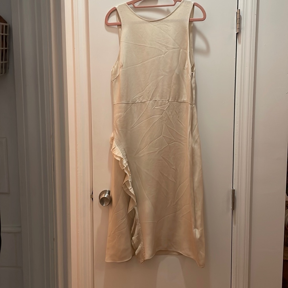 3.1 Phillip Lim Birch/Cream silk dress with asymmetric ruffle detail size 8